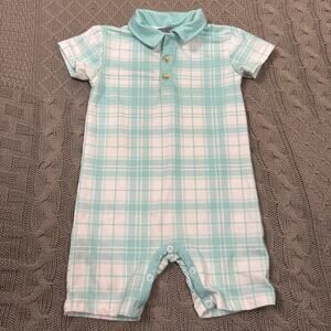 Millie & Maxx Teal Plaid Collared Romper ~ 12M